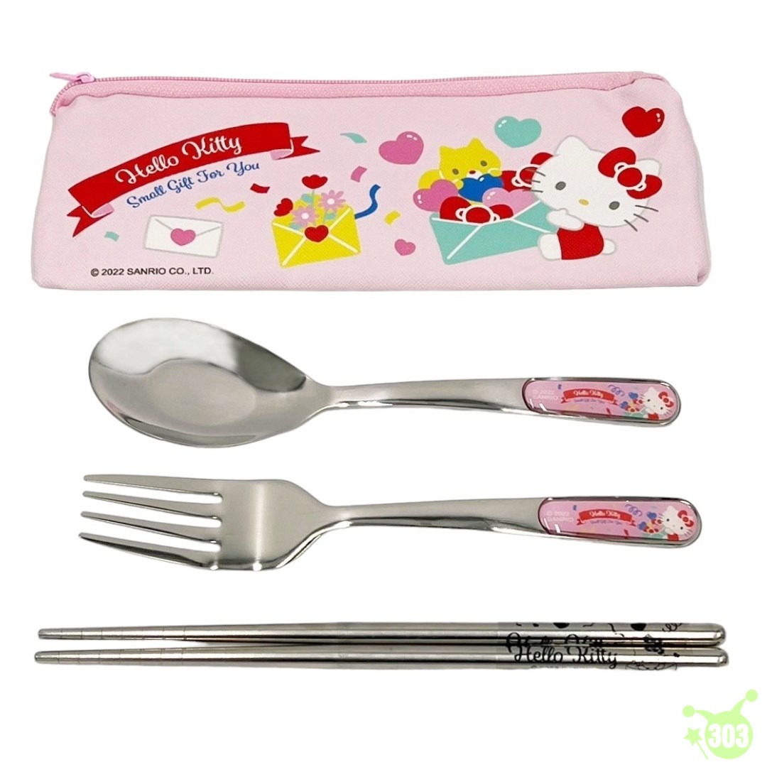【虹斌】KITTY&美樂蒂 三件式不鏽鋼餐具組-3款  4719889900177