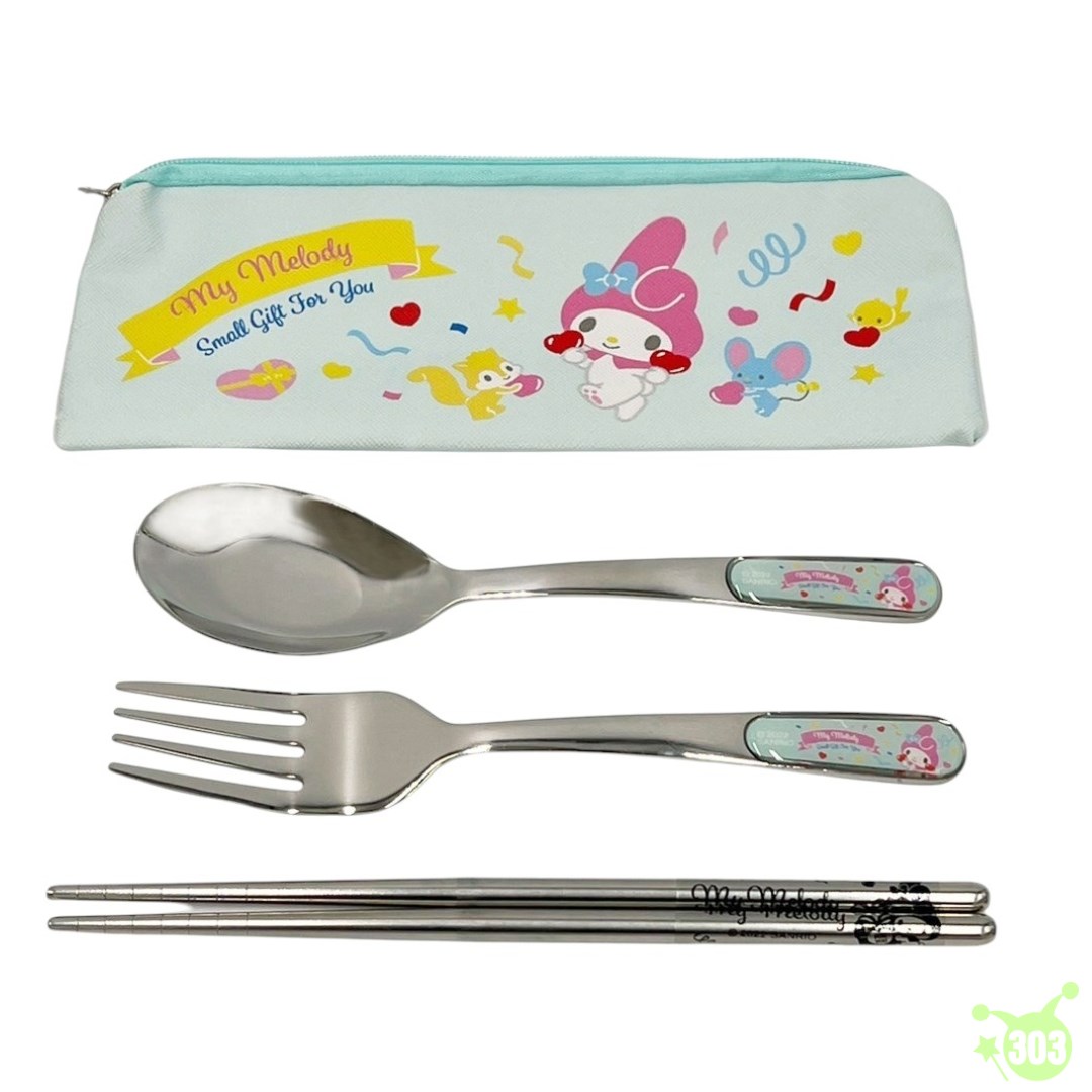 【虹斌】KITTY&美樂蒂 三件式不鏽鋼餐具組-3款  4719889900177