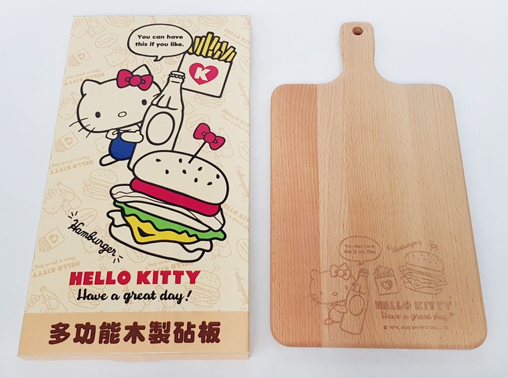 三麗鷗系列 Hello Kitty凱蒂貓 KT-1511握把長方木製砧板 4712977465114