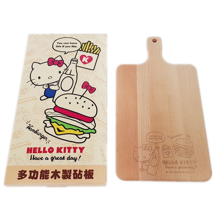 三麗鷗系列 Hello Kitty凱蒂貓 KT-1511握把長方木製砧板 4712977465114