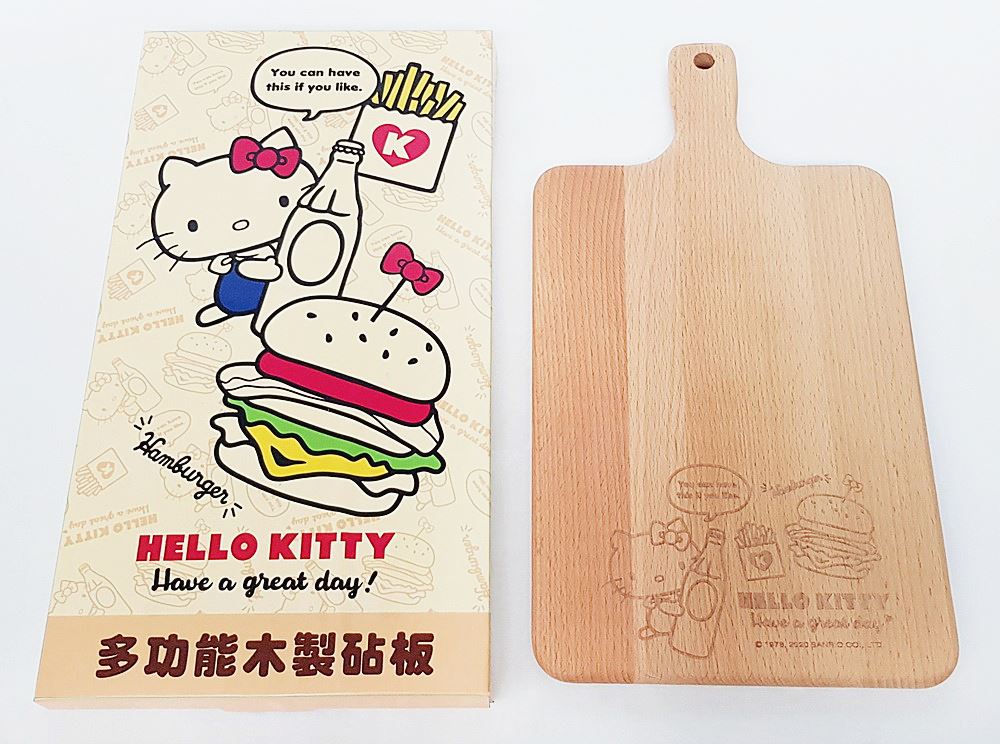 三麗鷗系列 Hello Kitty凱蒂貓 KT-1511握把長方木製砧板 4712977465114