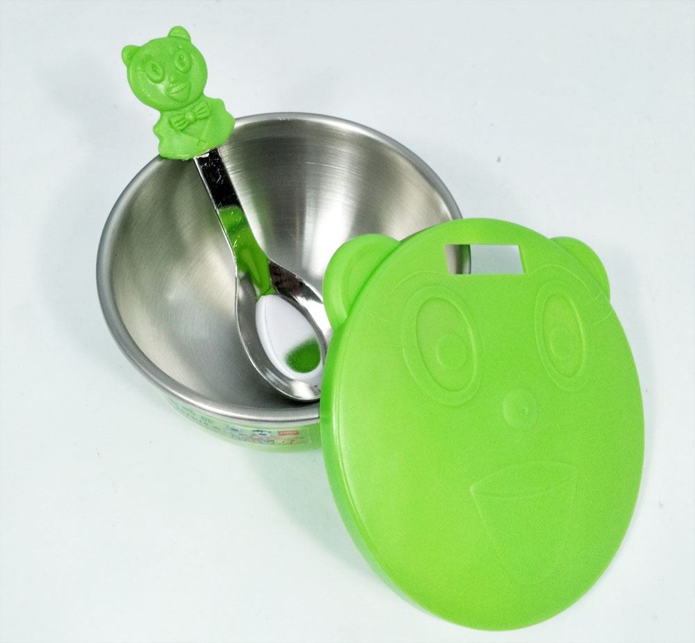 台灣製  甲庚 D-79 嘟酷熊 炫樂雙層隔熱兒童碗 -塑膠蓋有孔  4710423440791