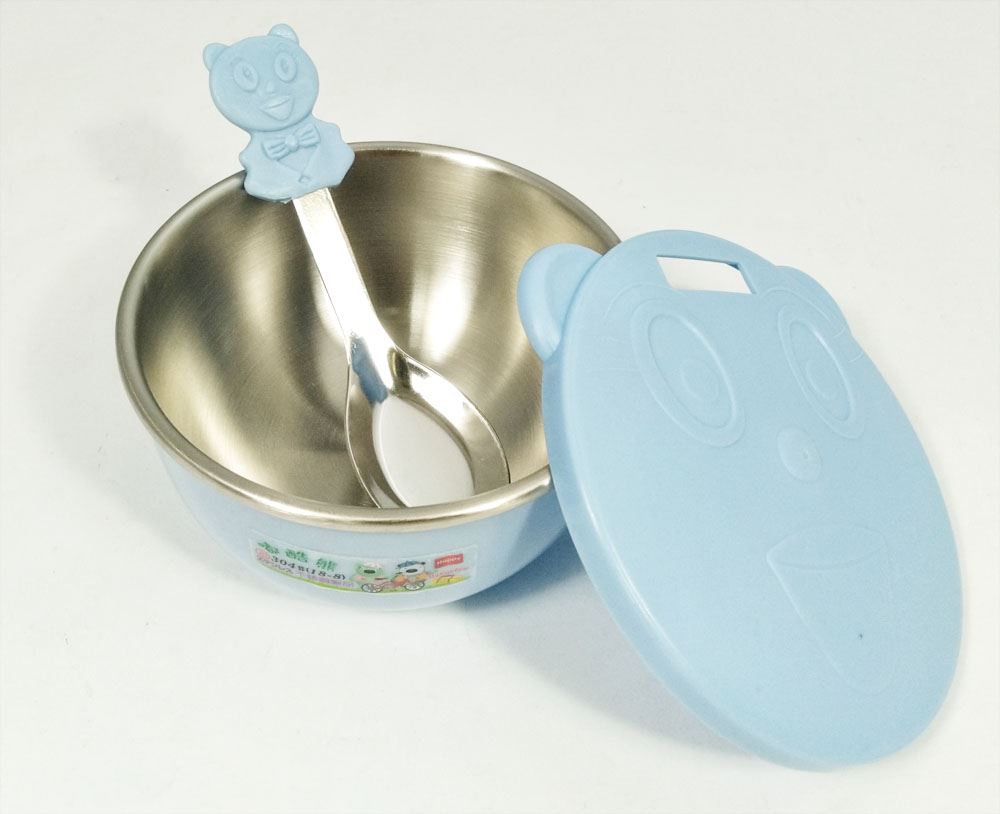 台灣製  甲庚 D-79 嘟酷熊 炫樂雙層隔熱兒童碗 -塑膠蓋有孔  4710423440791