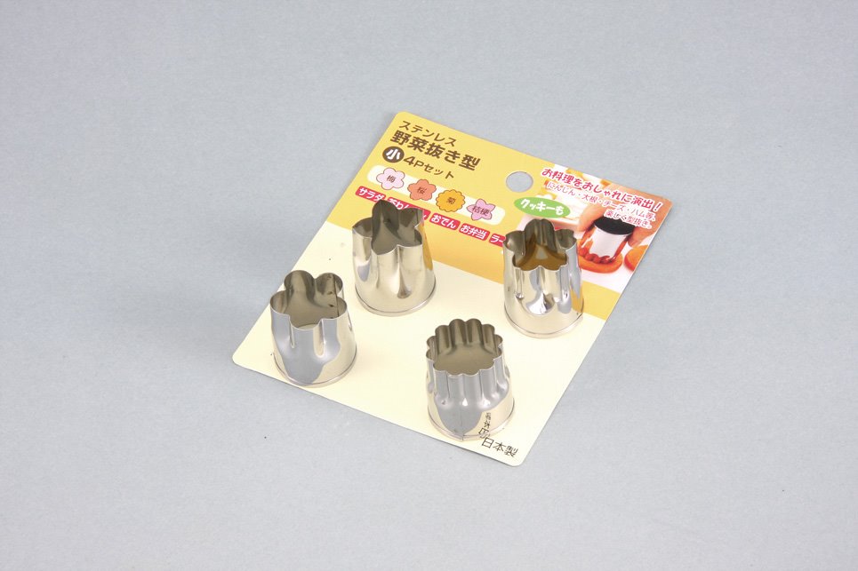 日本製  野菜拔型 小4P(梅,櫻,菊,桔梗)  4511636101659