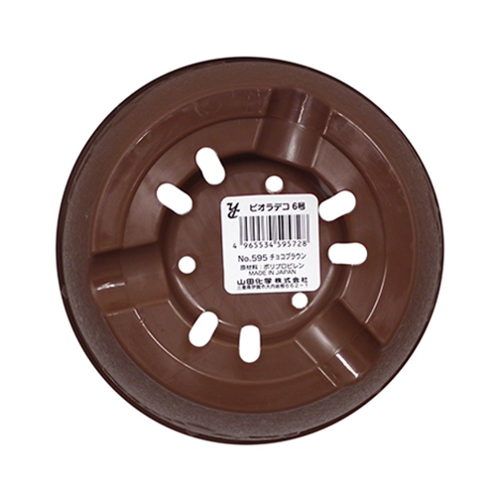 日本製  山田  YAMADA   N.O 595  6號圓形花盆 ~ 棕 /  -白