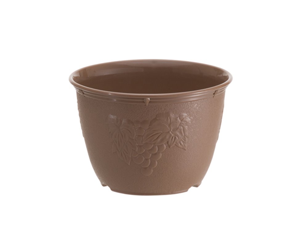 日本製  山田  YAMADA   N.O 595  6號圓形花盆 ~ 棕 /  -白