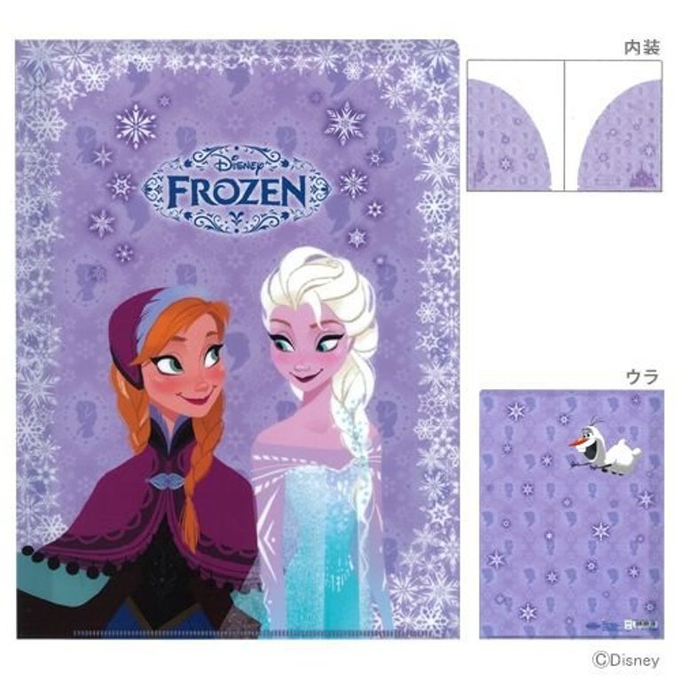 日本製  Disney迪士尼  冰雪奇緣公主紫色A4對開資料夾  ~ S2157489   4901770448305
