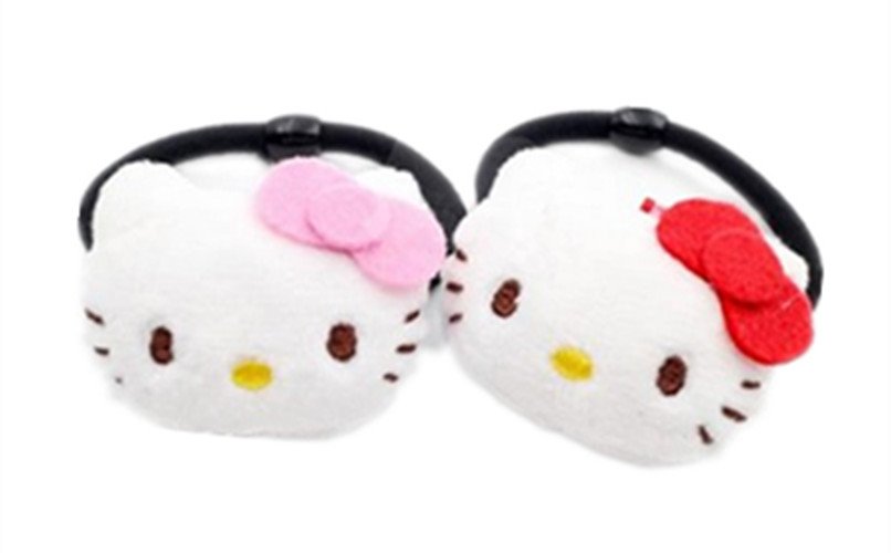 三麗鷗系列 Hello Kitty凱蒂貓 絨毛立體頭 ~ 髮夾KT-1141粉.紅  / -鬆緊帶髮圈束KT-1142 -粉.紅  